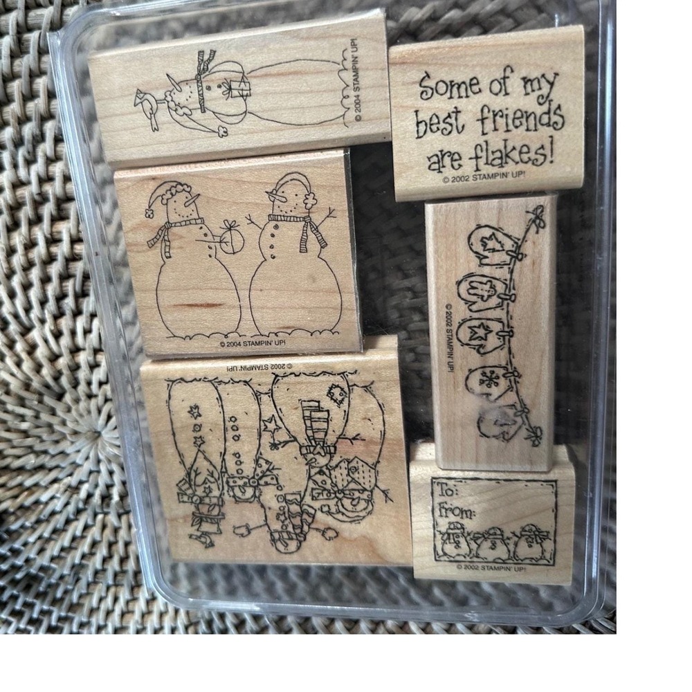 Stampin‎ Up Flaky Friends Wood Mount Rubber Stamp Set 6 piece 2002